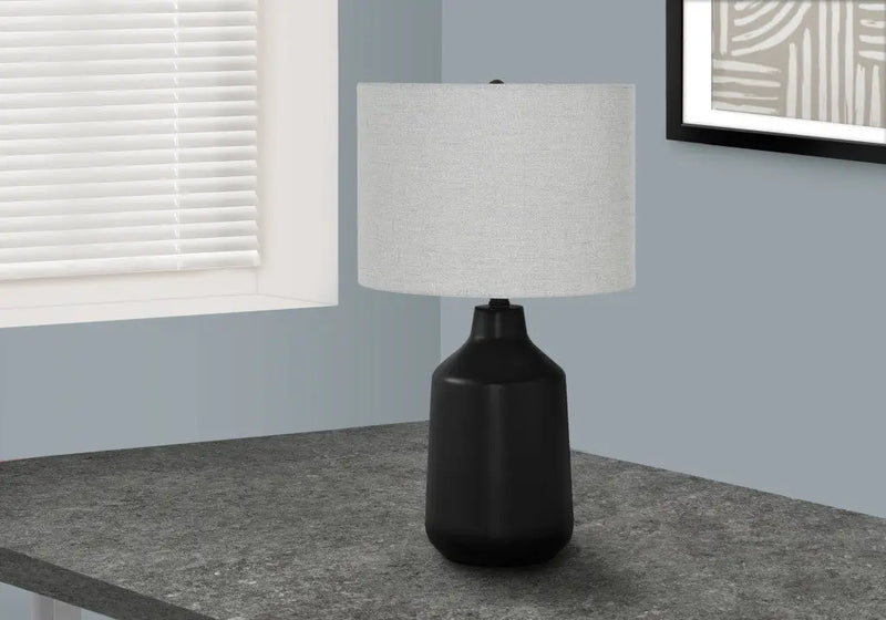 24" Black Concrete Urn Table Lamp With Gray Drum Shade Homeroots Lighting