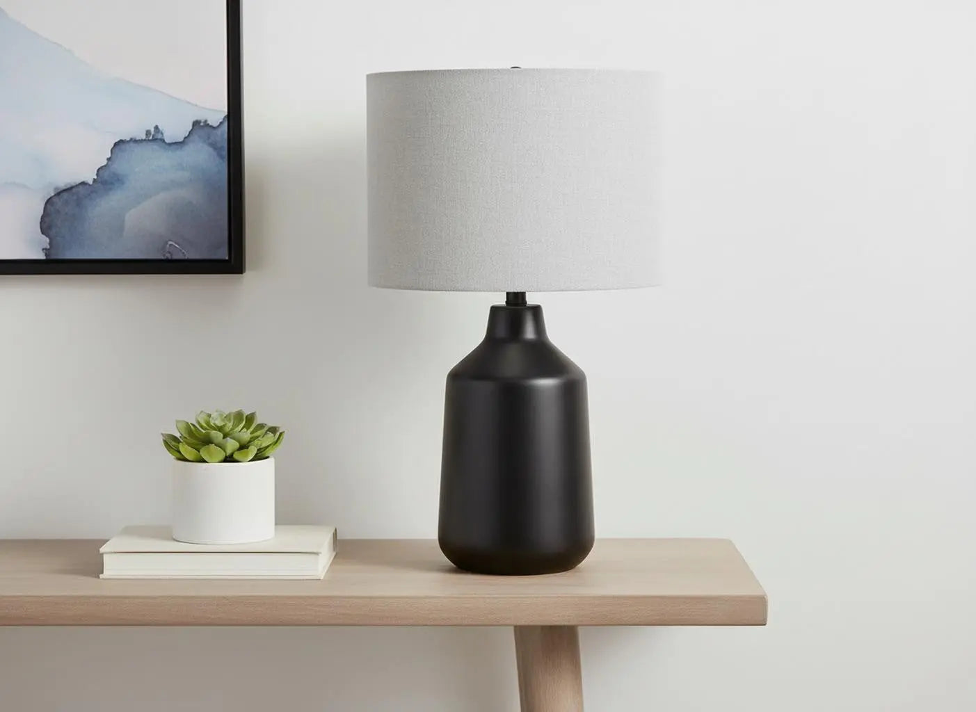 24" Black Concrete Urn Table Lamp With Gray Drum Shade Homeroots Lighting