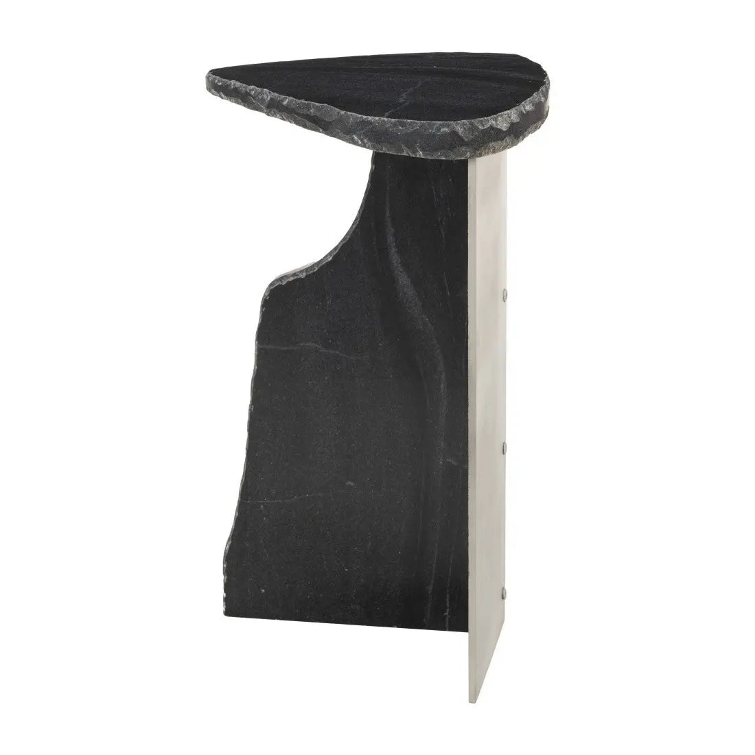 24" Black Marble and Iron Free Form Pedestal End Table Homeroots Living Room