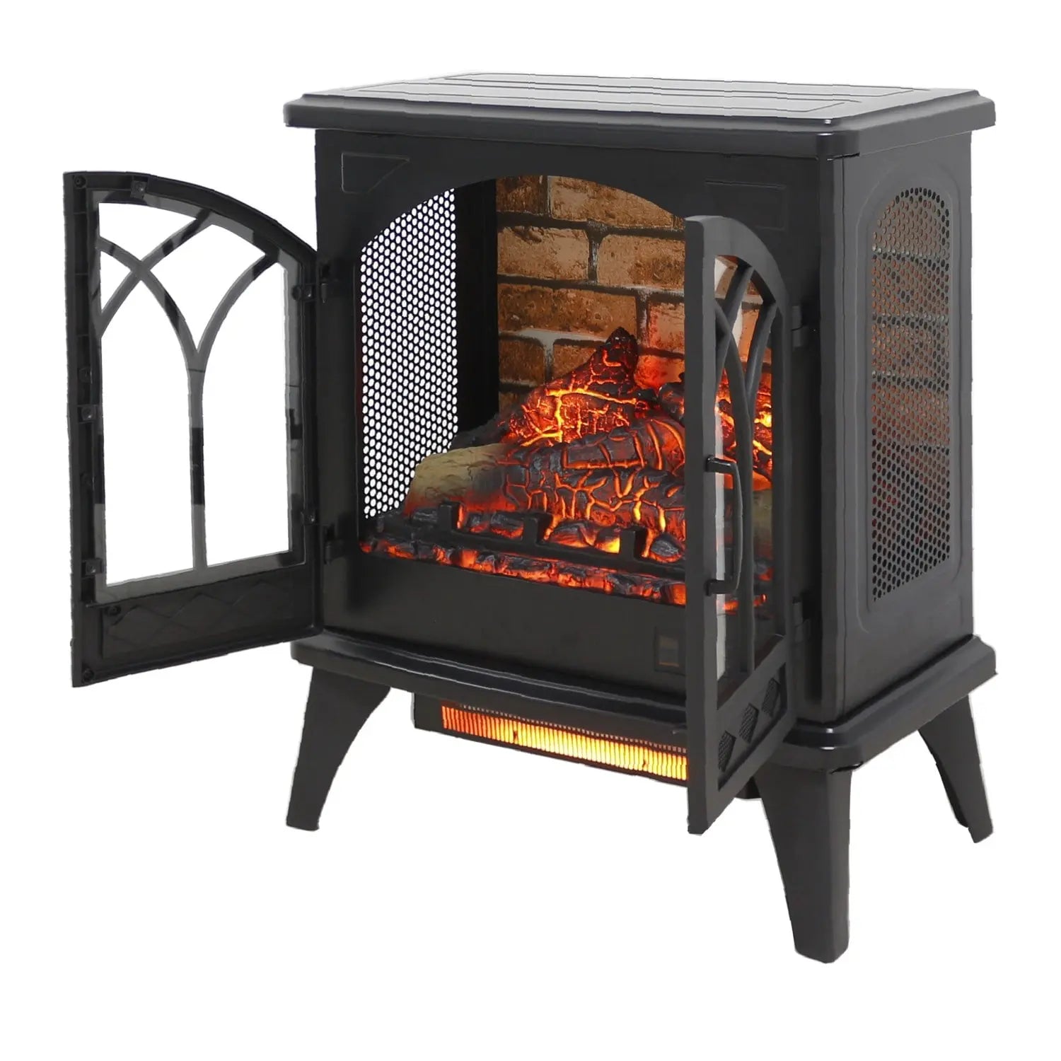 24" Black Metal Electric Fireplace Homeroots Home Decor