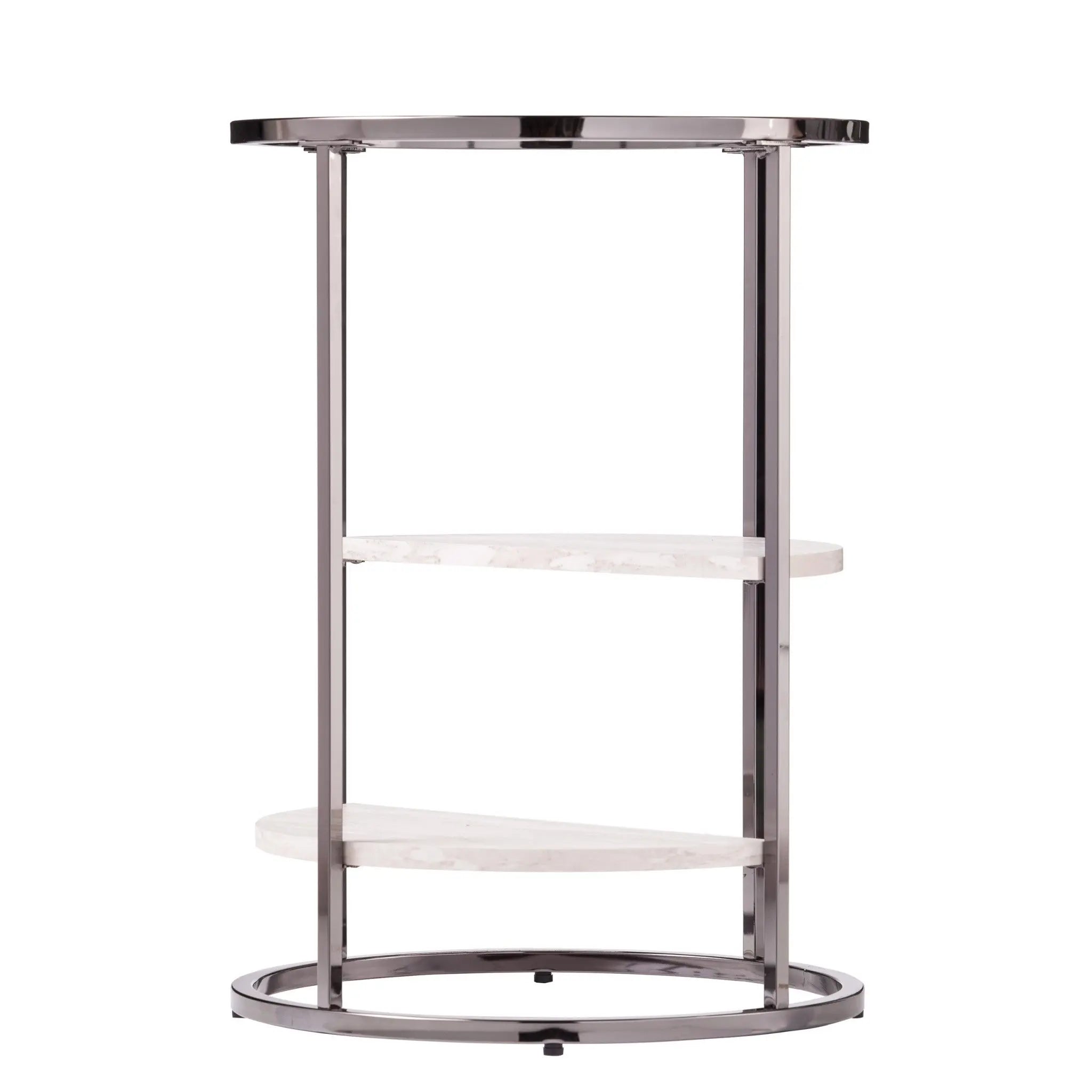 24" Black Metal Glass And Faux Marble Round End Table With Two Shelves Homeroots Living Room