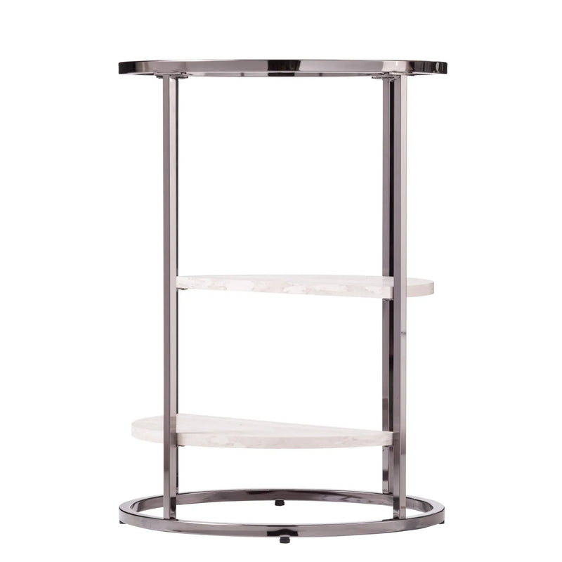 24" Black Metal Glass And Faux Marble Round End Table With Two Shelves Homeroots Living Room
