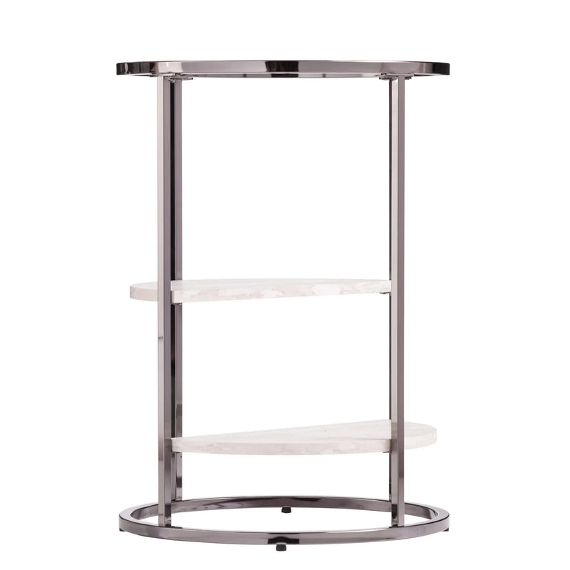 24" Black Metal Glass And Faux Marble Round End Table With Two Shelves Homeroots Living Room