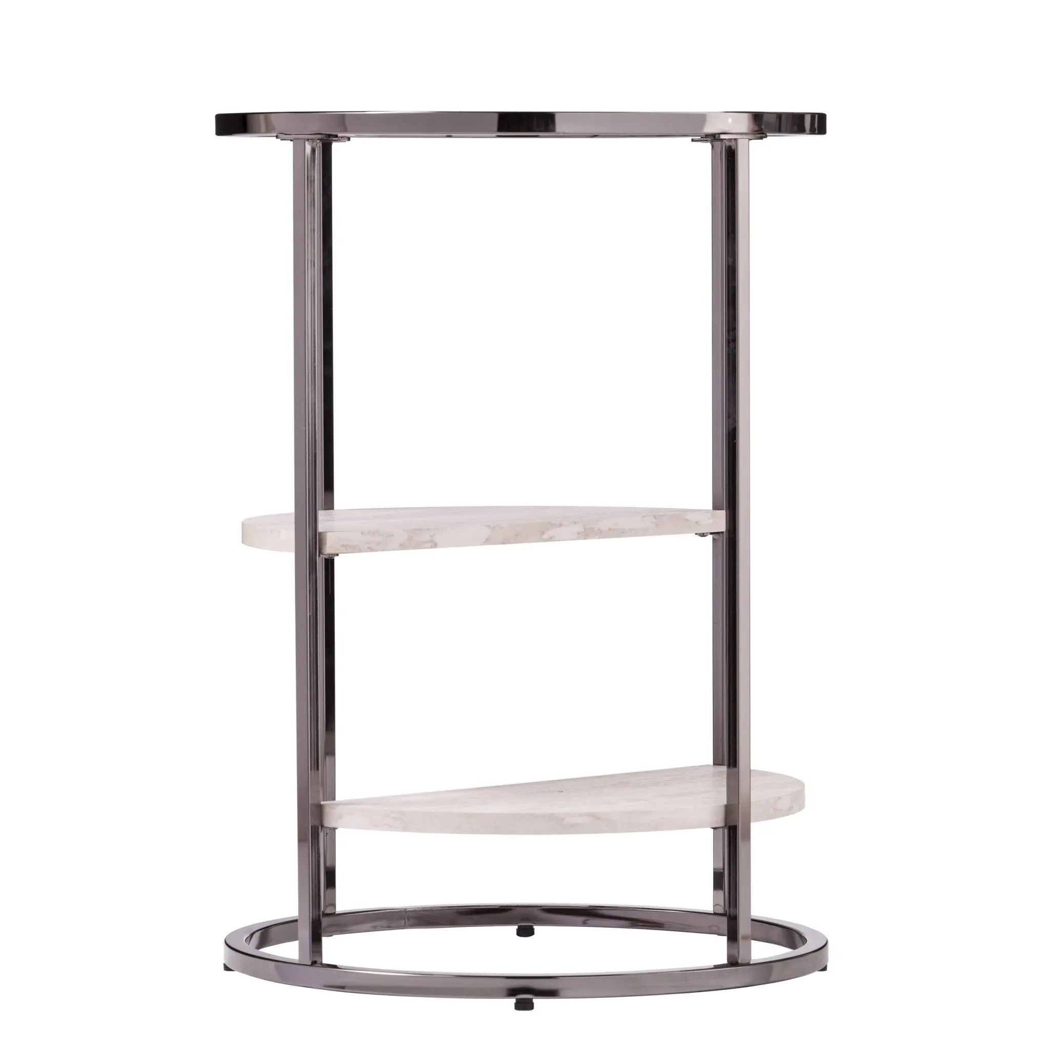 24" Black Metal Glass And Faux Marble Round End Table With Two Shelves Homeroots Living Room