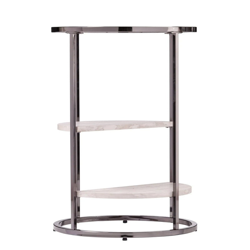 24" Black Metal Glass And Faux Marble Round End Table With Two Shelves Homeroots Living Room