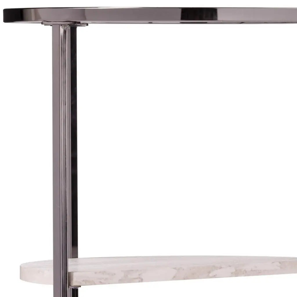 24" Black Metal Glass And Faux Marble Round End Table With Two Shelves Homeroots Living Room