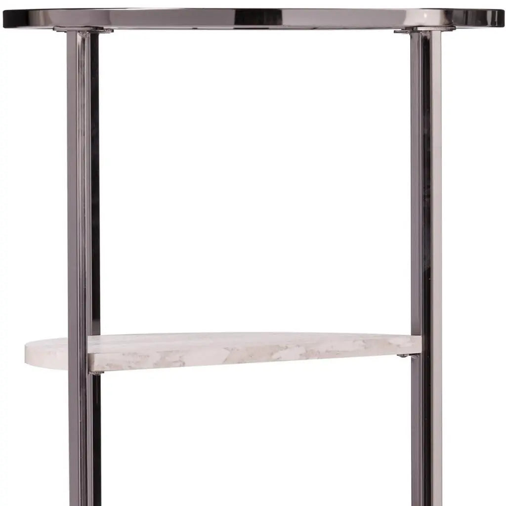 24" Black Metal Glass And Faux Marble Round End Table With Two Shelves Homeroots Living Room