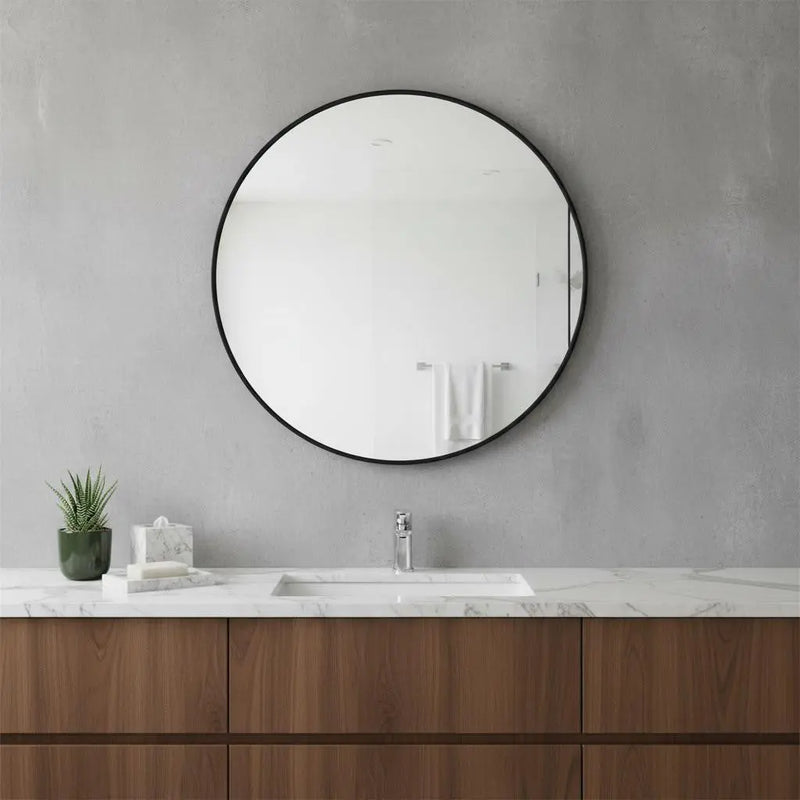 24" Black Metal Round Framed Bathroom Vanity Mirror Homeroots Bed & Bath