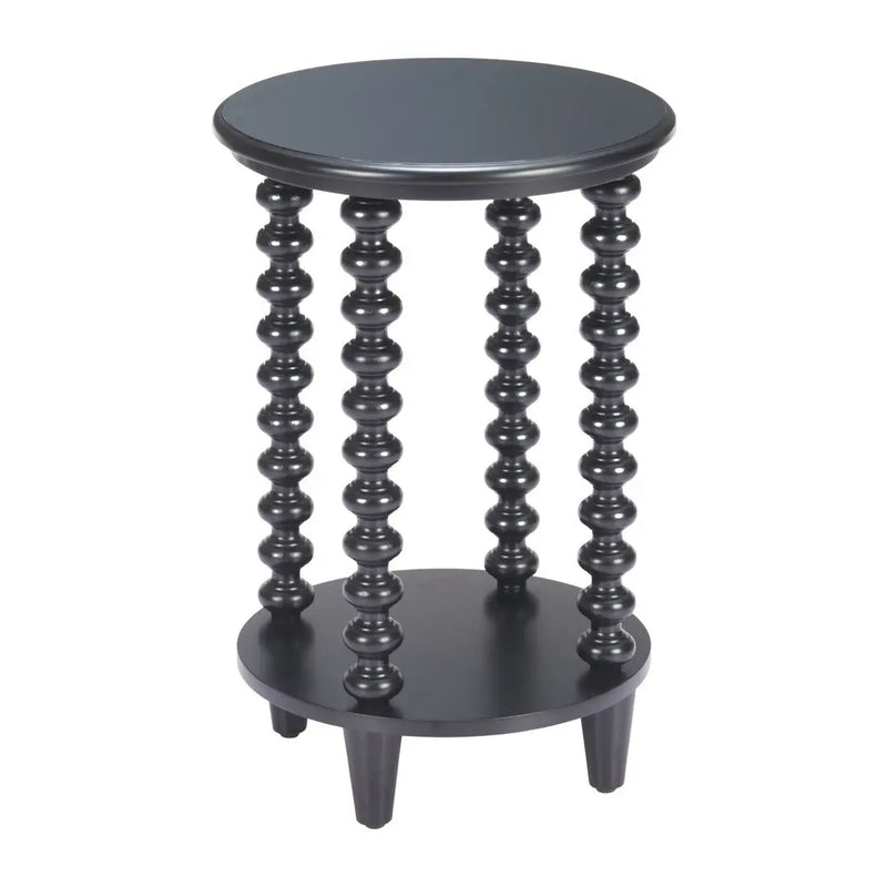 24" Black Solid Wood Circular End Table With Shelf Homeroots Living Room