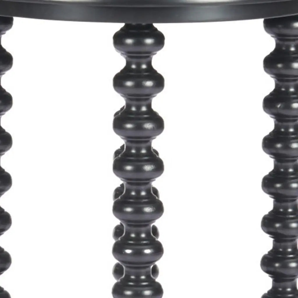 24" Black Solid Wood Circular End Table With Shelf Homeroots Living Room