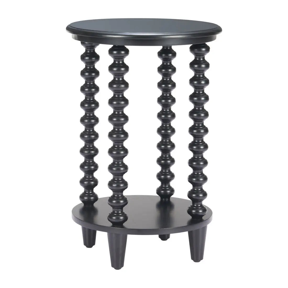 24" Black Solid Wood Circular End Table With Shelf Homeroots Living Room
