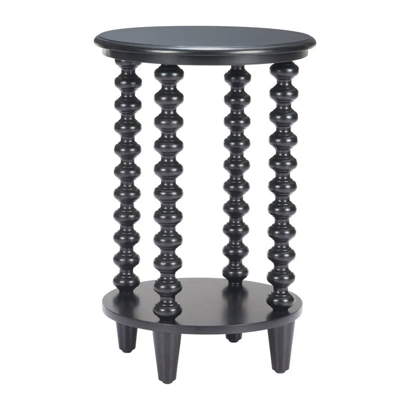 24" Black Solid Wood Circular End Table With Shelf Homeroots Living Room