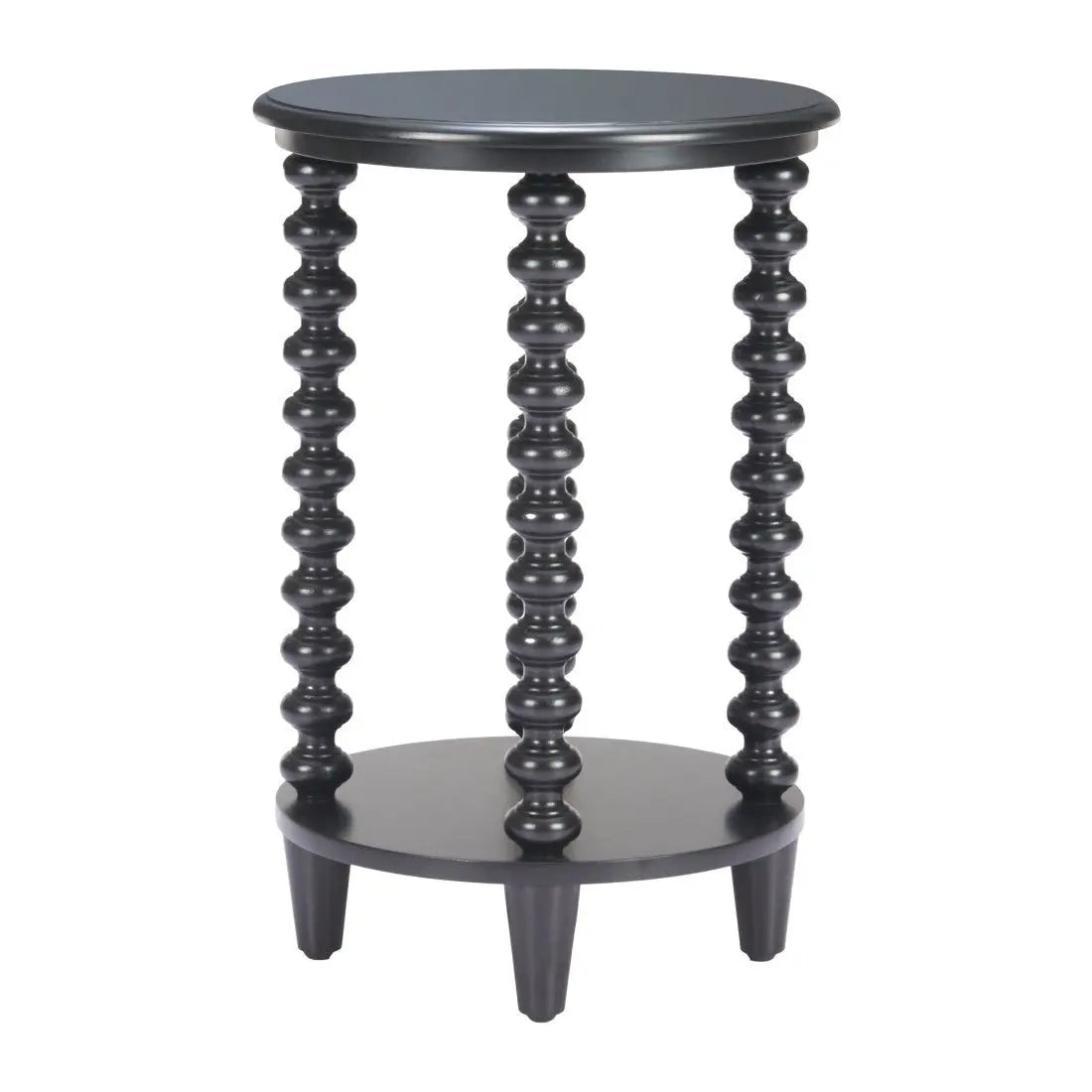 24" Black Solid Wood Circular End Table With Shelf Homeroots Living Room