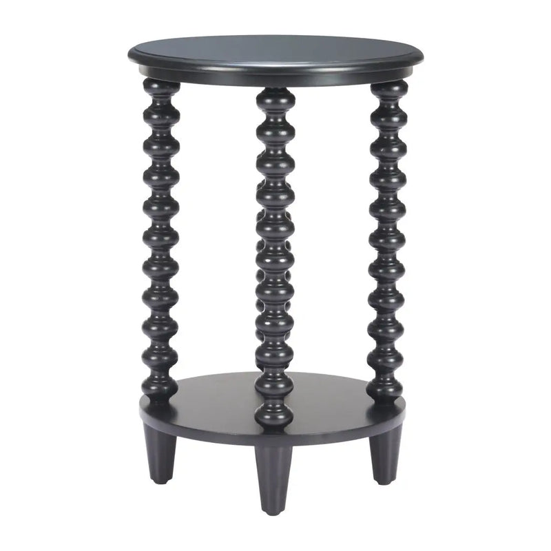 24" Black Solid Wood Circular End Table With Shelf Homeroots Living Room