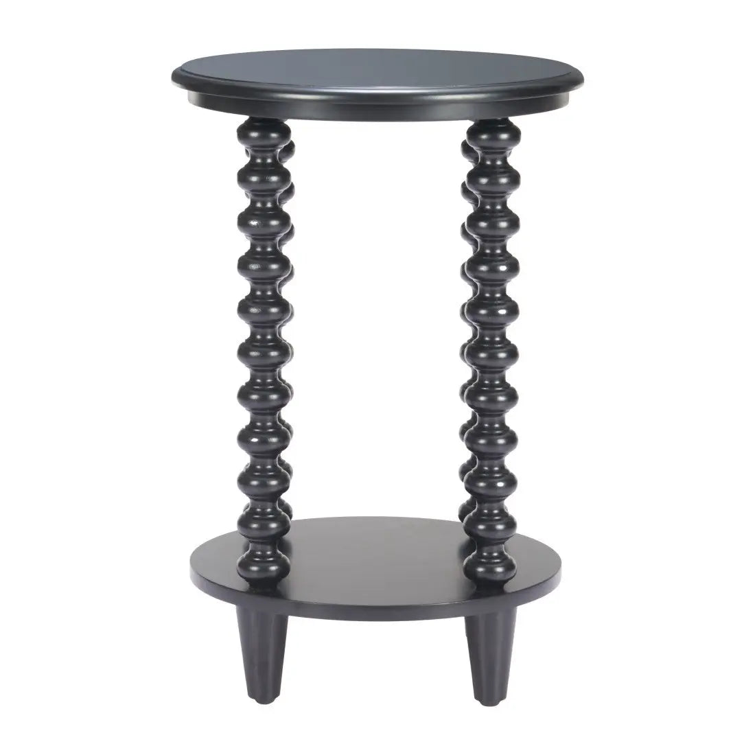 24" Black Solid Wood Circular End Table With Shelf Homeroots Living Room