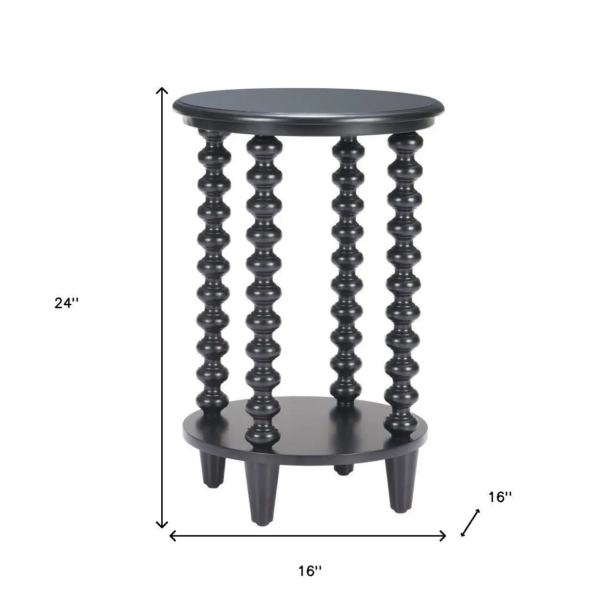 24" Black Solid Wood Circular End Table With Shelf Homeroots Living Room
