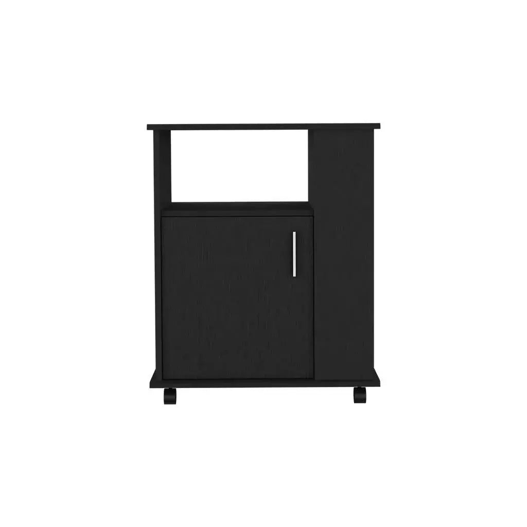 24" Black Wood Flat Door Rolling Kitchen Cart With Storage Homeroots Kitchen & Dining