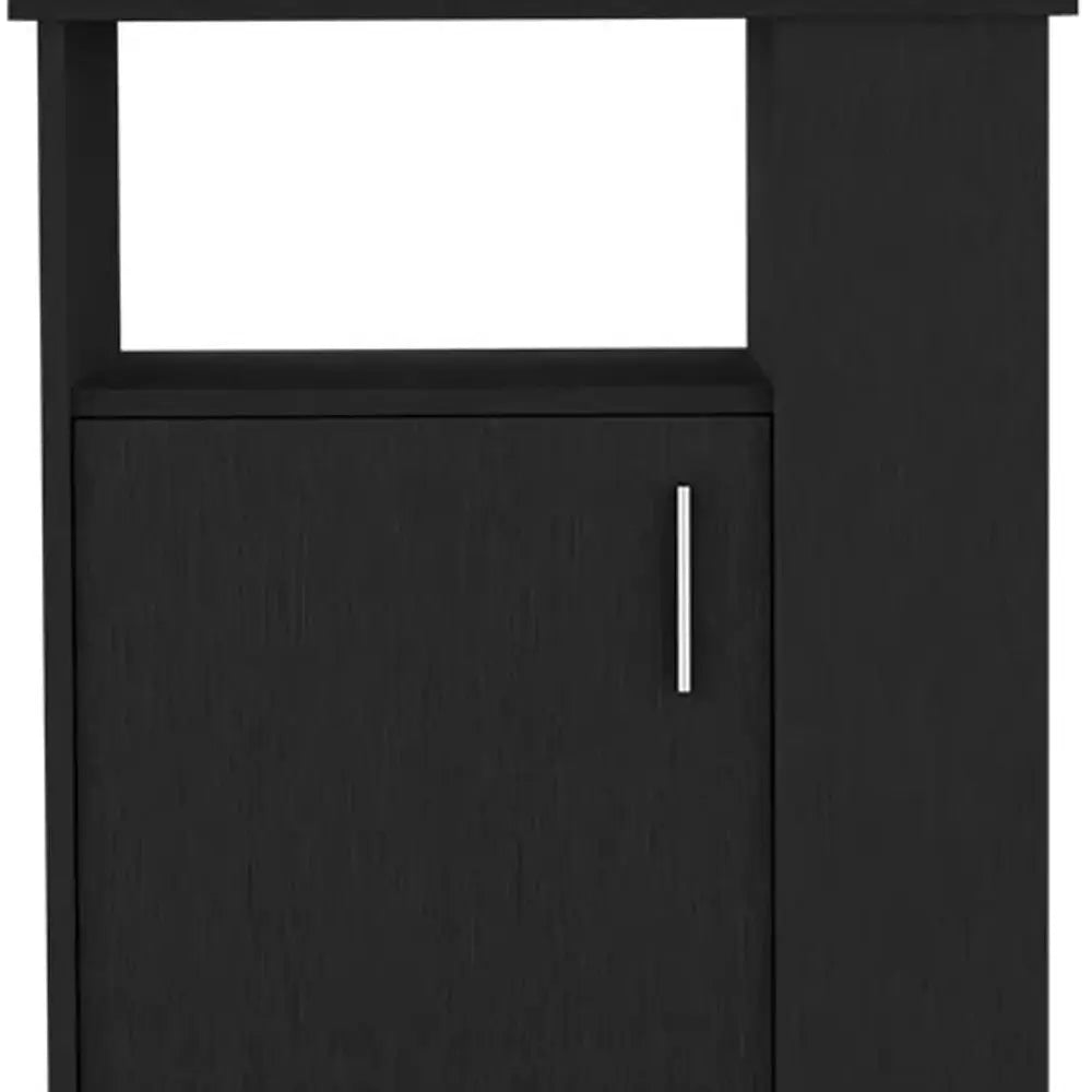 24" Black Wood Flat Door Rolling Kitchen Cart With Storage Homeroots Kitchen & Dining