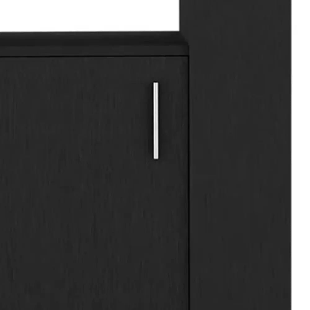 24" Black Wood Flat Door Rolling Kitchen Cart With Storage Homeroots Kitchen & Dining
