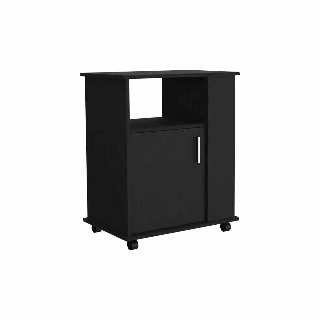 24" Black Wood Flat Door Rolling Kitchen Cart With Storage Homeroots Kitchen & Dining