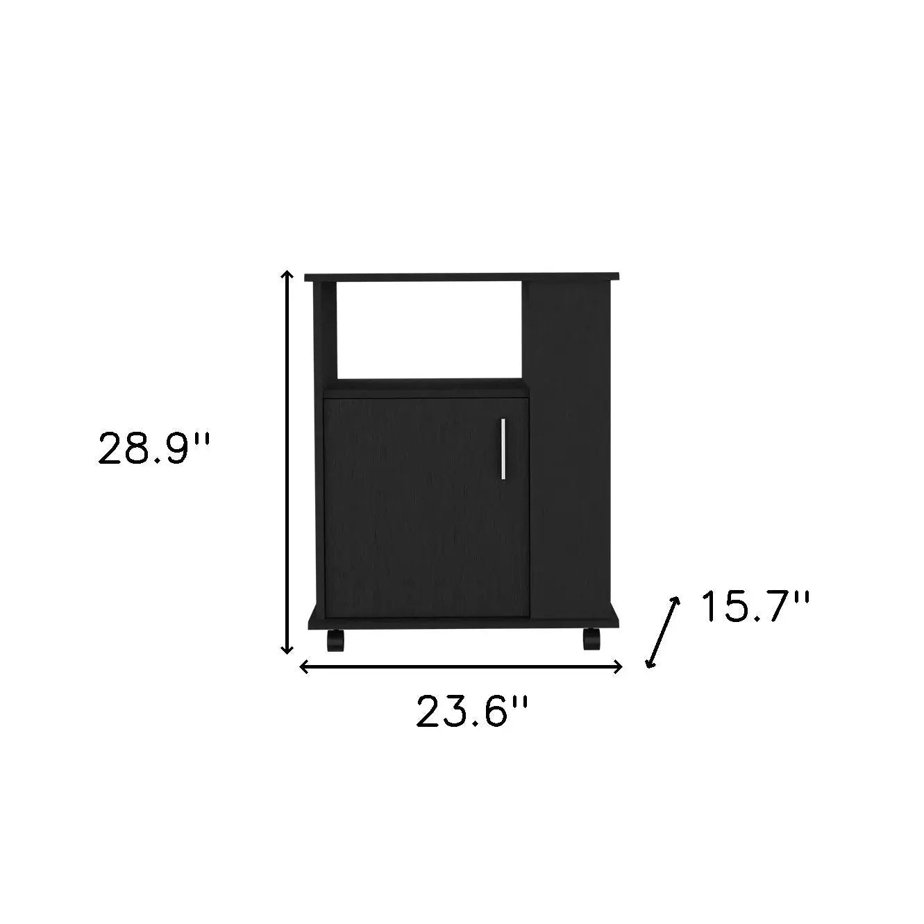 24" Black Wood Flat Door Rolling Kitchen Cart With Storage Homeroots Kitchen & Dining