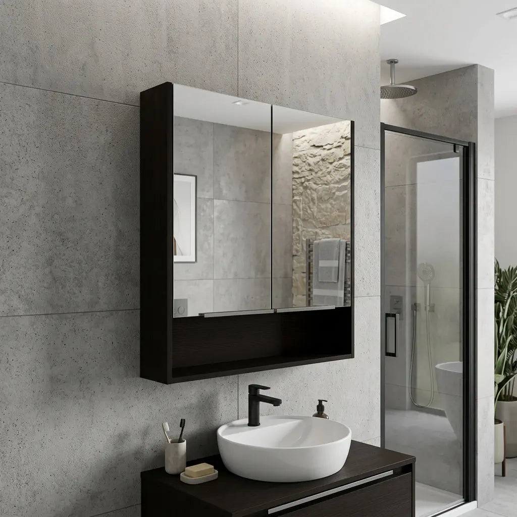 24" Black Wood Floating Double Door Bathroom Vanity And Medicine Cabinet With Mirror Homeroots Bed & Bath