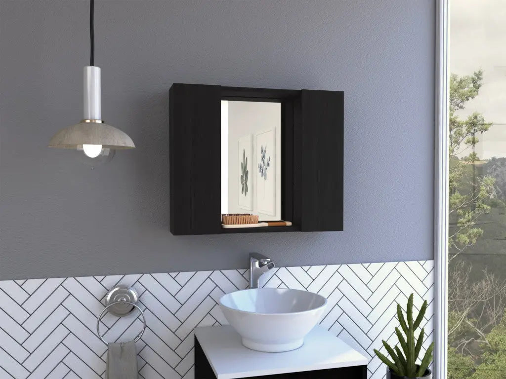 24" Black Wood Floating Double Door Bathroom Vanity And Medicine Cabinet With Mirror Homeroots Kitchen & Dining