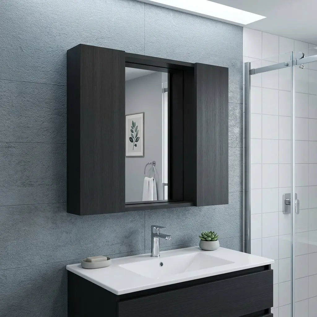 24" Black Wood Floating Double Door Bathroom Vanity And Medicine Cabinet With Mirror Homeroots Kitchen & Dining