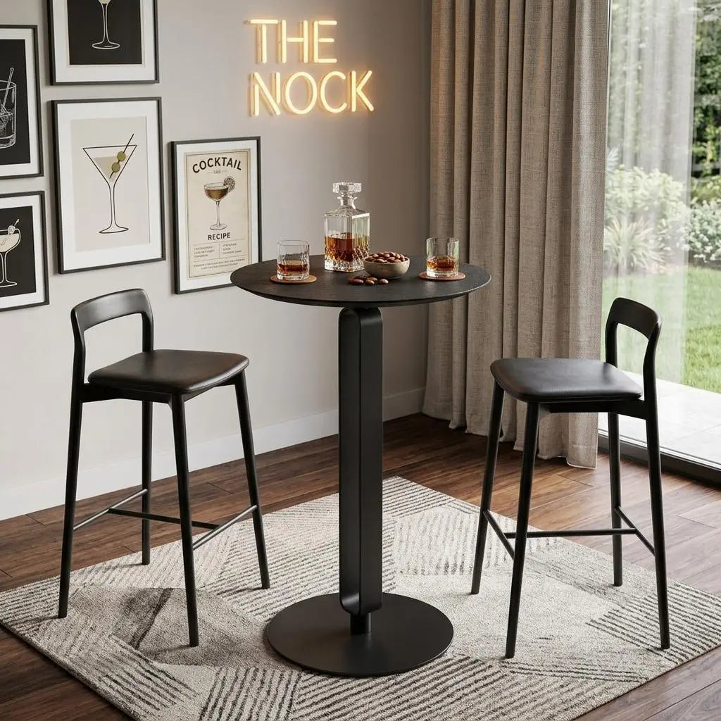24" Black Wood and Steel Rounded Bar Table Homeroots Living Room