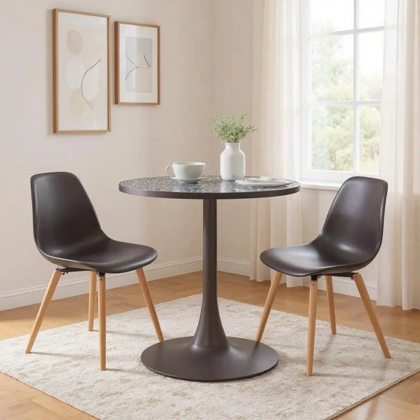 24" Black and Bronze Wood and Steel Pedestal Base Round Top Dining Table Homeroots Kitchen & Dining