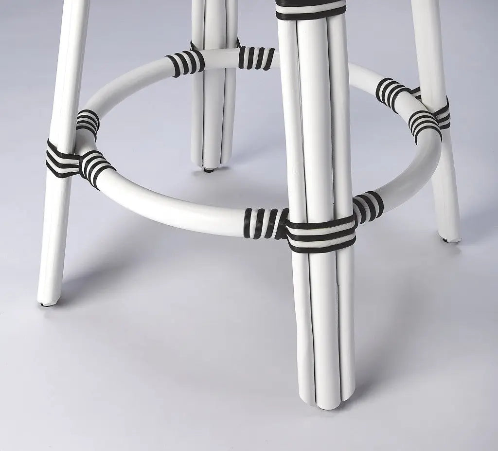 24" Black and White Rattan Backless Counter Height Bar Chair - GreatEagleInc