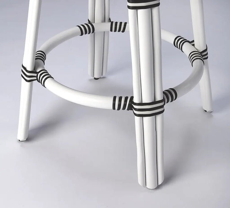 24" Black and White Rattan Backless Counter Height Bar Chair - GreatEagleInc