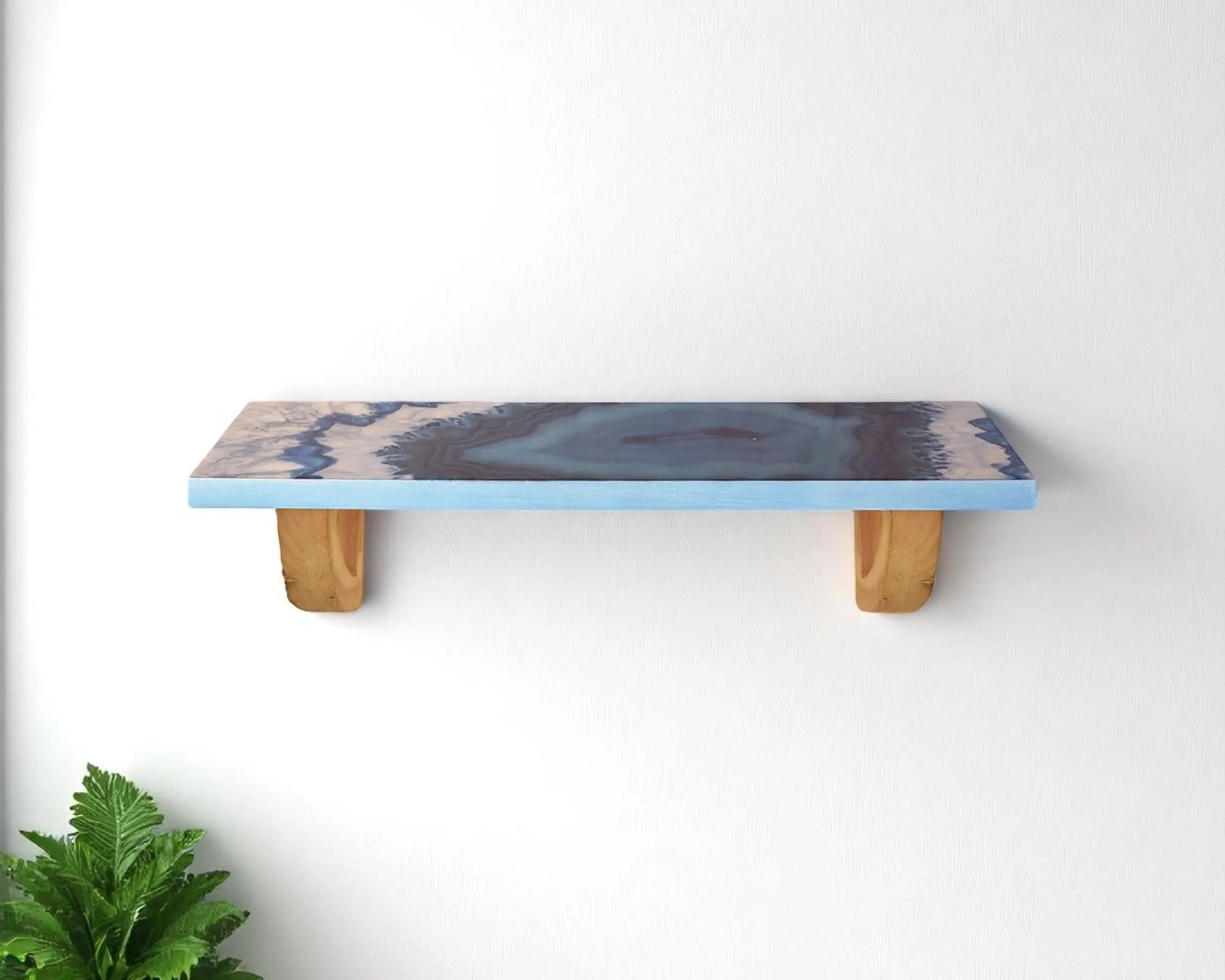 24" Blue And Natural Wood Agate Pattern Wall Mount Accent Shelf Homeroots Organization