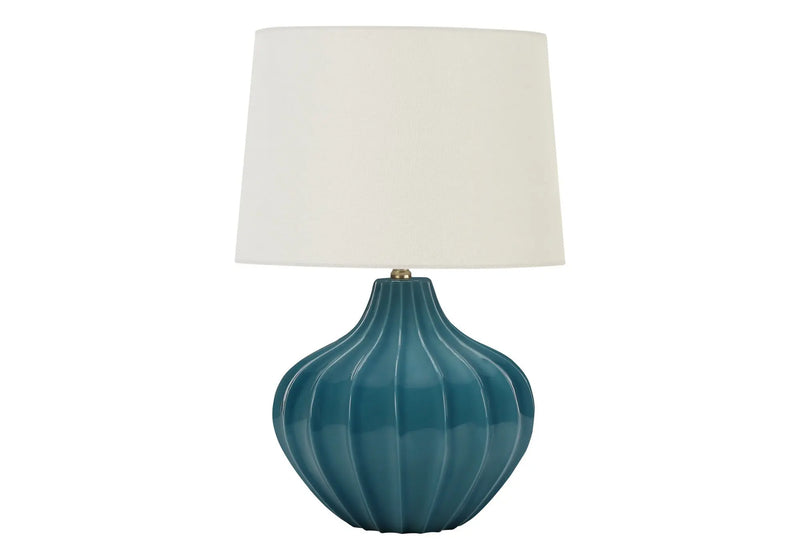 24" Blue Ceramic Gourd Table Lamp With Cream Empire Shade Homeroots Lighting