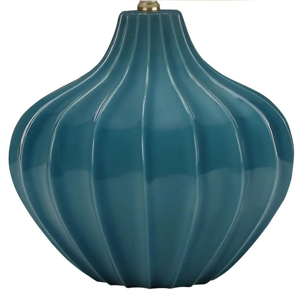 24" Blue Ceramic Gourd Table Lamp With Cream Empire Shade Homeroots Lighting