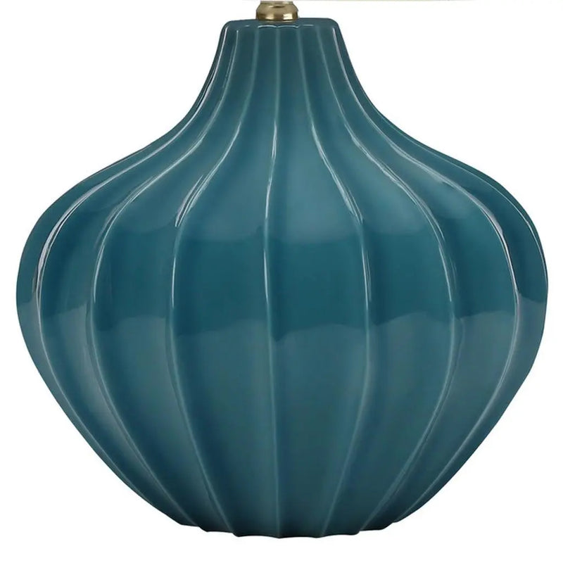 24" Blue Ceramic Gourd Table Lamp With Cream Empire Shade Homeroots Lighting