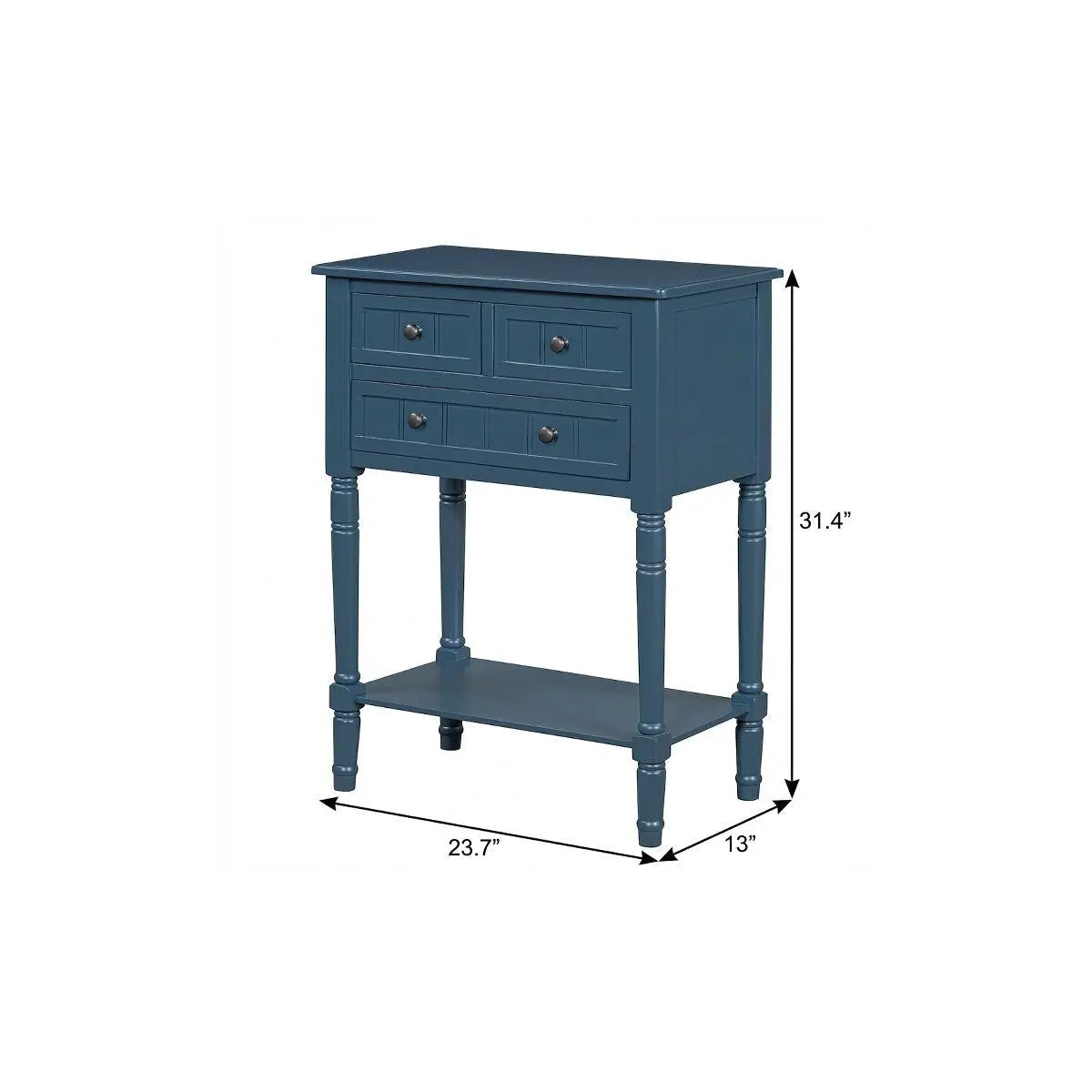 24" Blue Solid Wood Distressed Console Table With Shelf And Three Drawers Homeroots Living Room