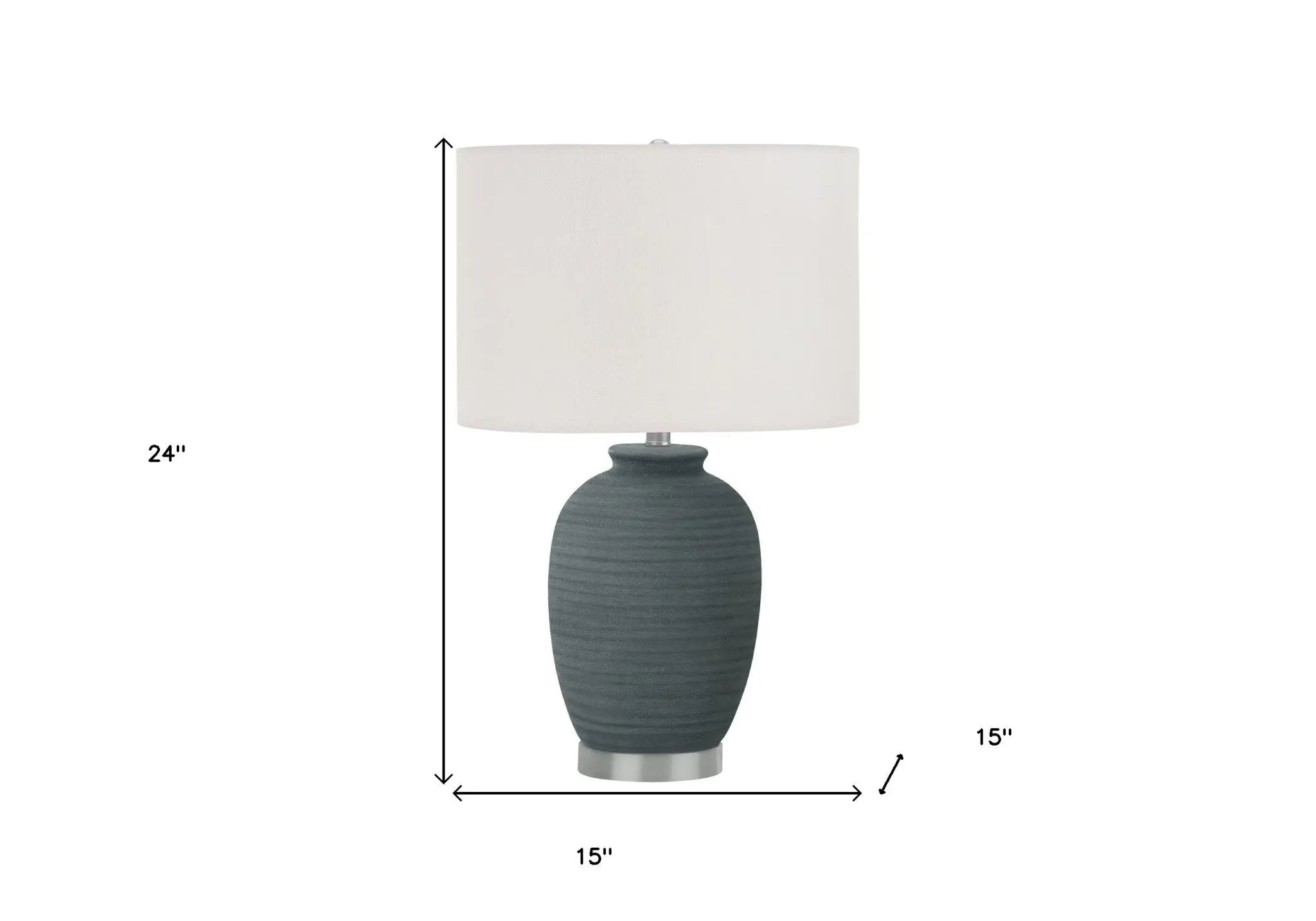 24" Blue and Silver Ceramic Round Table Lamp With Ivory Drum Shade Homeroots Lighting