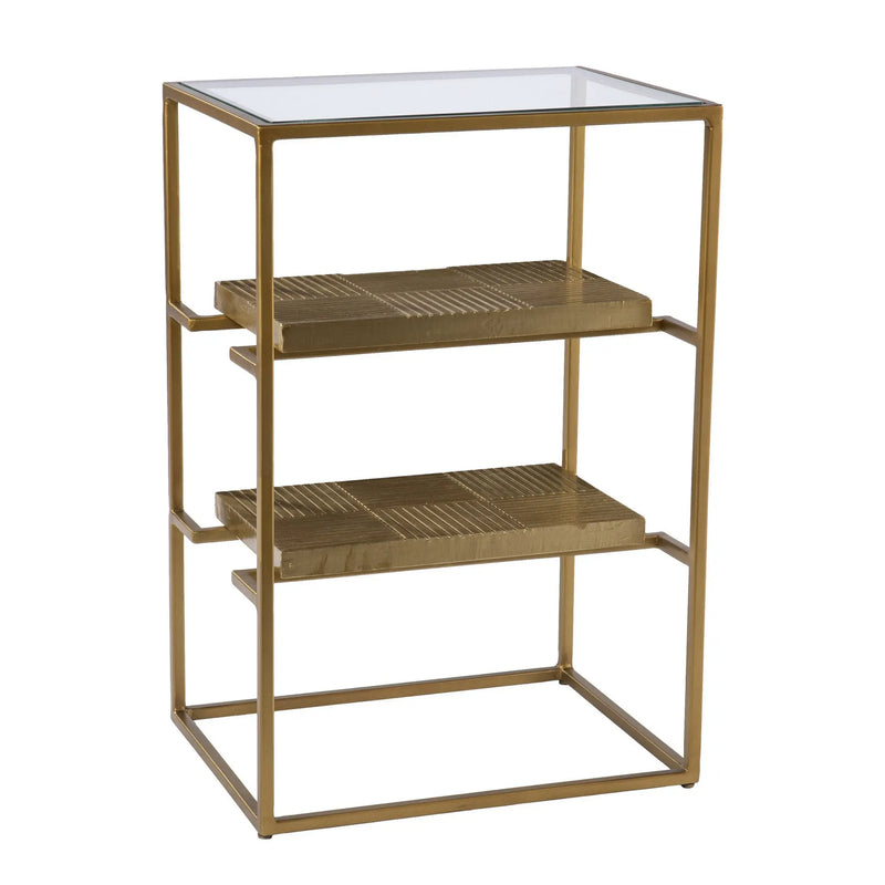24" Brass Glass And Iron Rectangular End Table With Two Shelves Homeroots Living Room