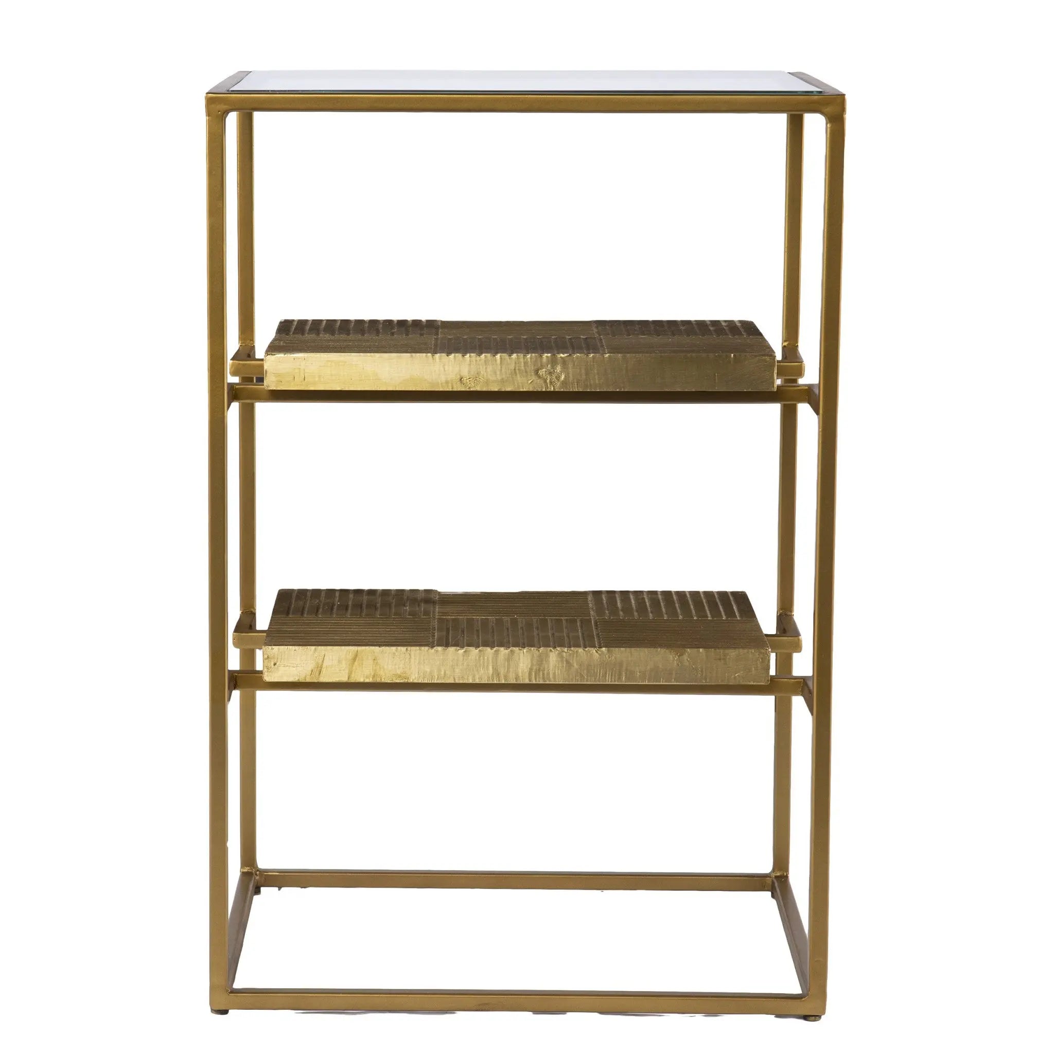 24" Brass Glass And Iron Rectangular End Table With Two Shelves Homeroots Living Room