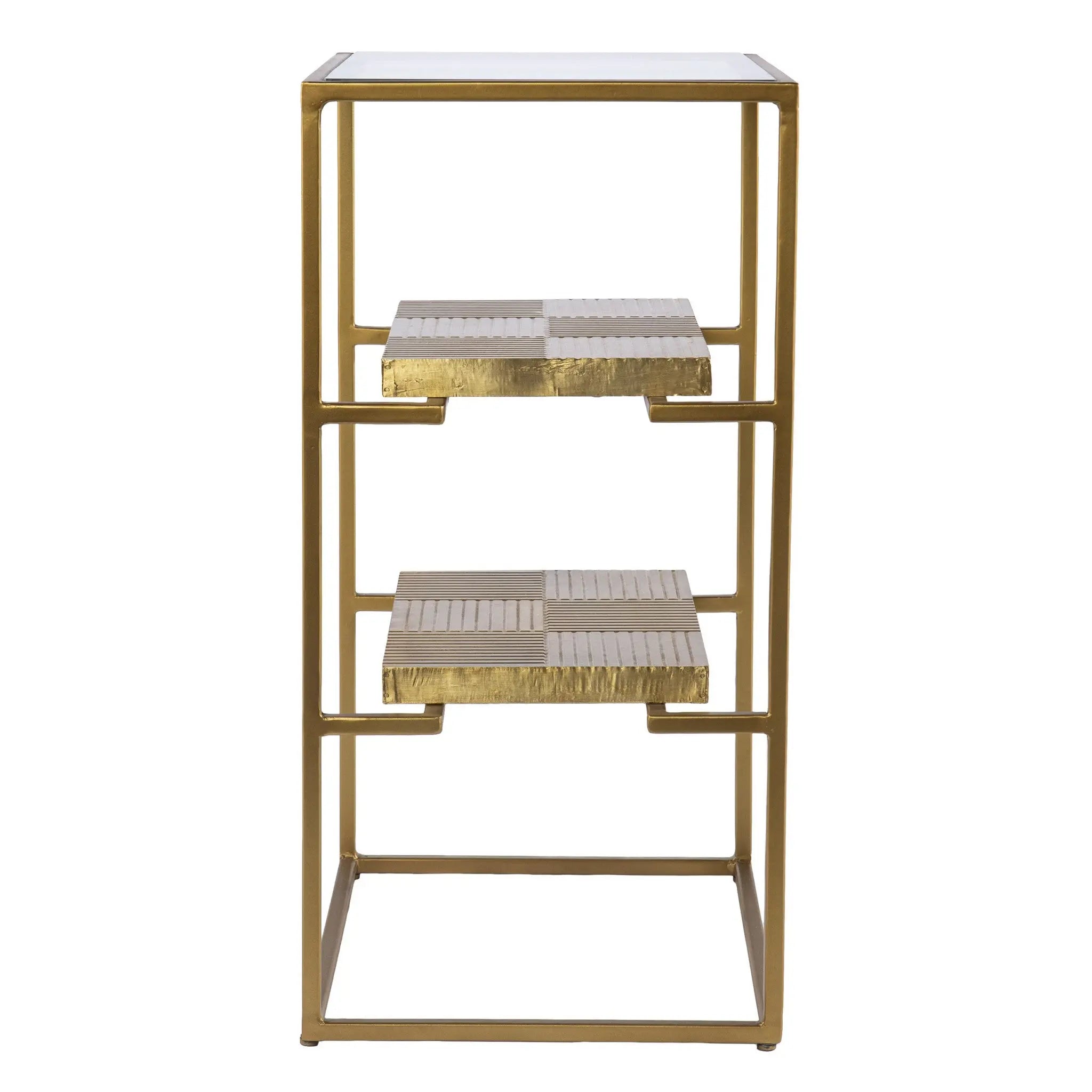 24" Brass Glass And Iron Rectangular End Table With Two Shelves Homeroots Living Room