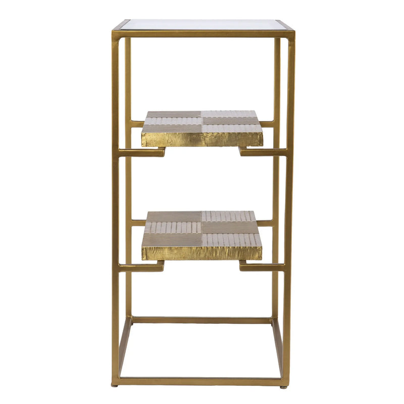 24" Brass Glass And Iron Rectangular End Table With Two Shelves Homeroots Living Room