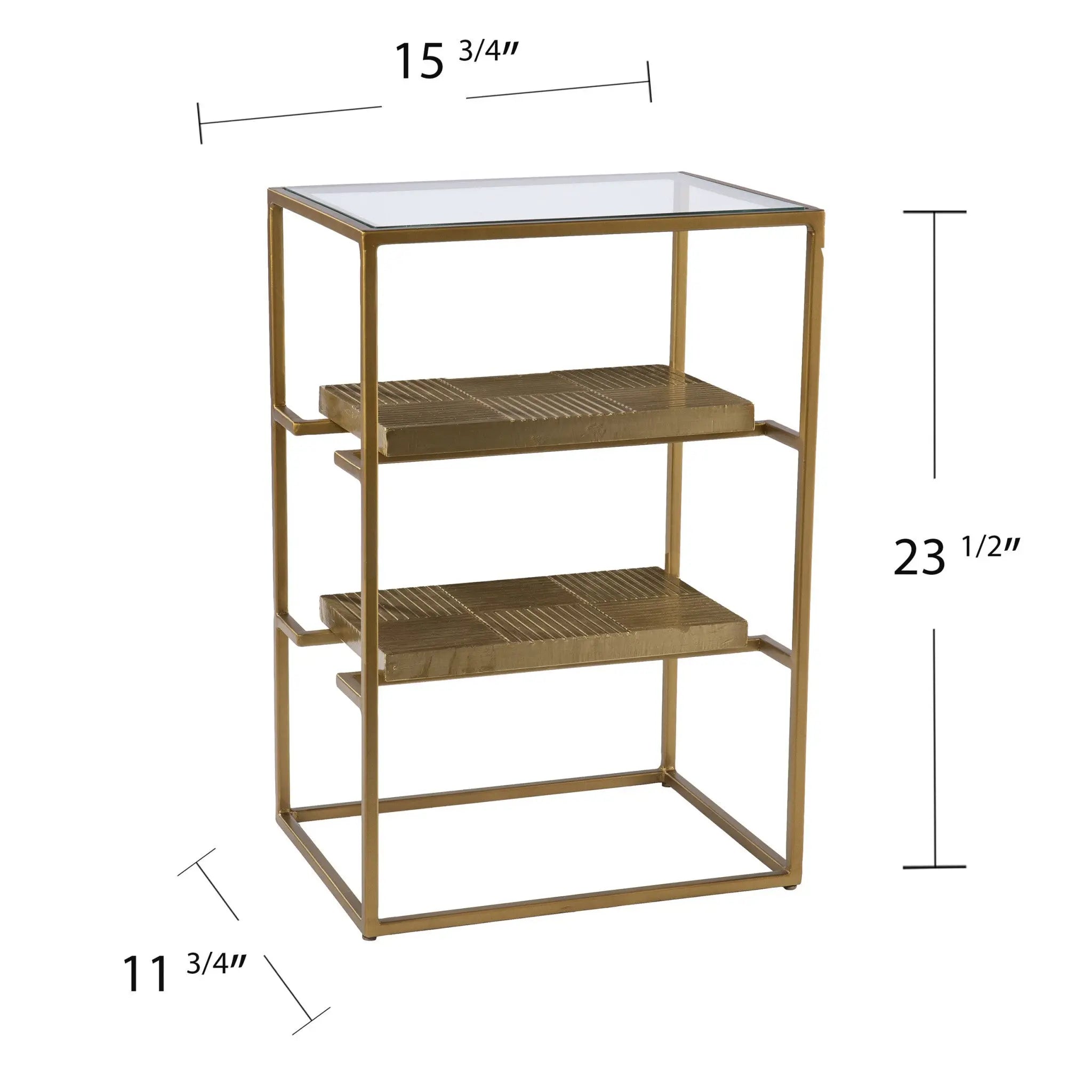24" Brass Glass And Iron Rectangular End Table With Two Shelves Homeroots Living Room