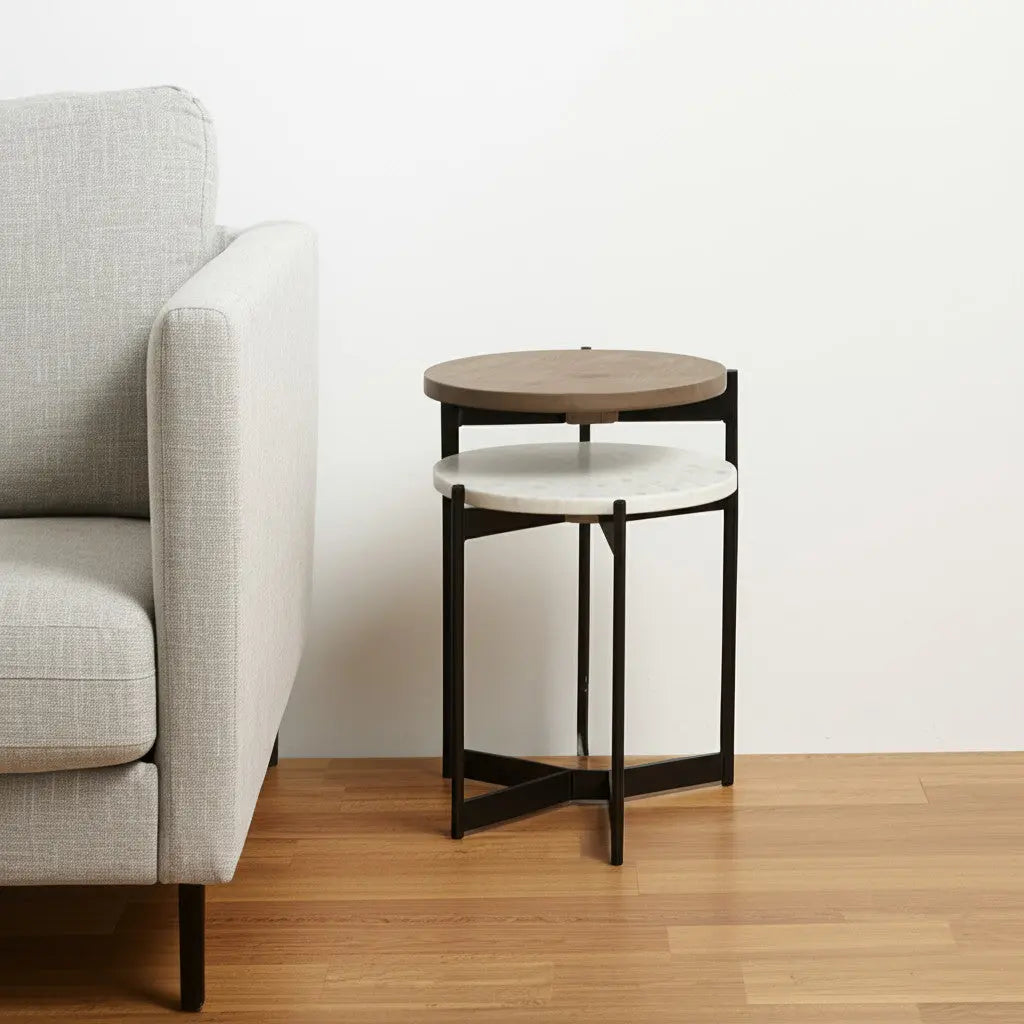 24" Brown And White Glass Round End Table Homeroots Living Room