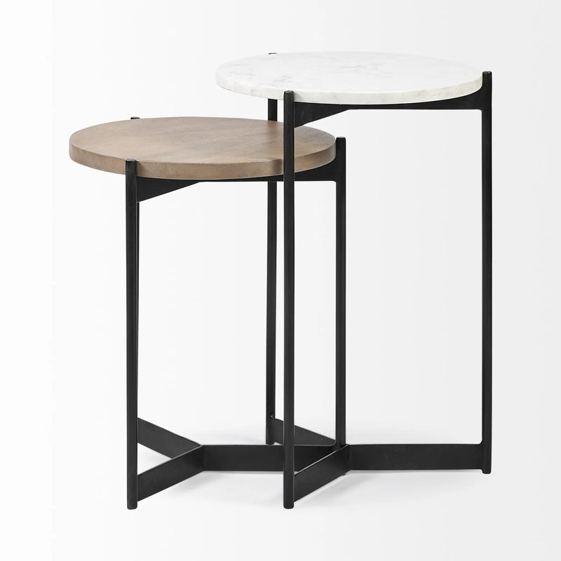 24" Brown And White Glass Round End Table Homeroots Living Room