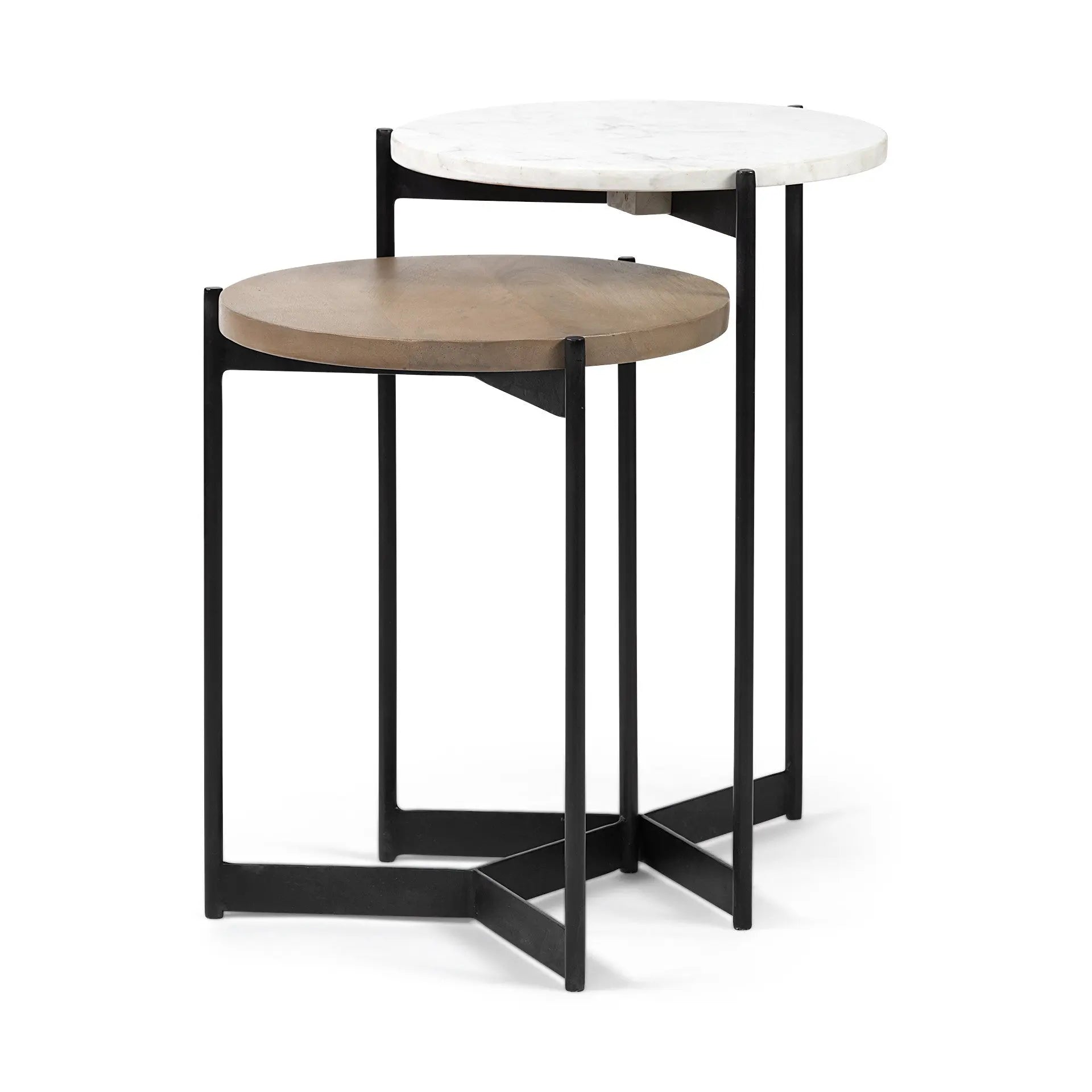 24" Brown And White Glass Round End Table Homeroots Living Room