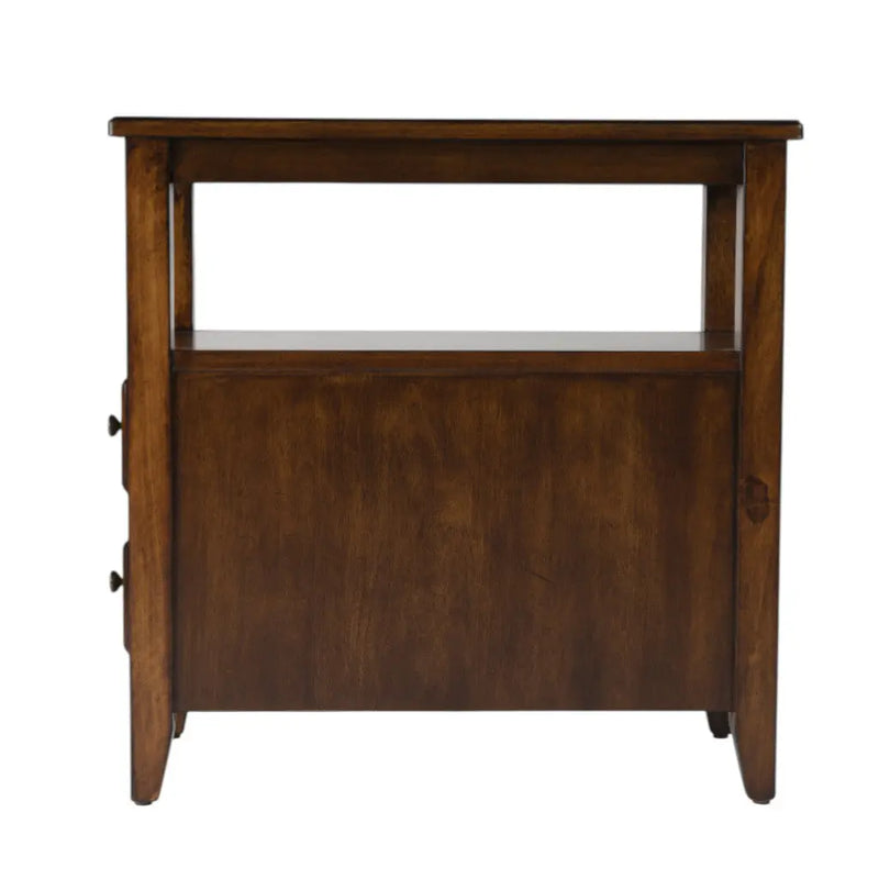 24" Brown Distressed End Table With Two Drawers And Shelf Homeroots Living Room