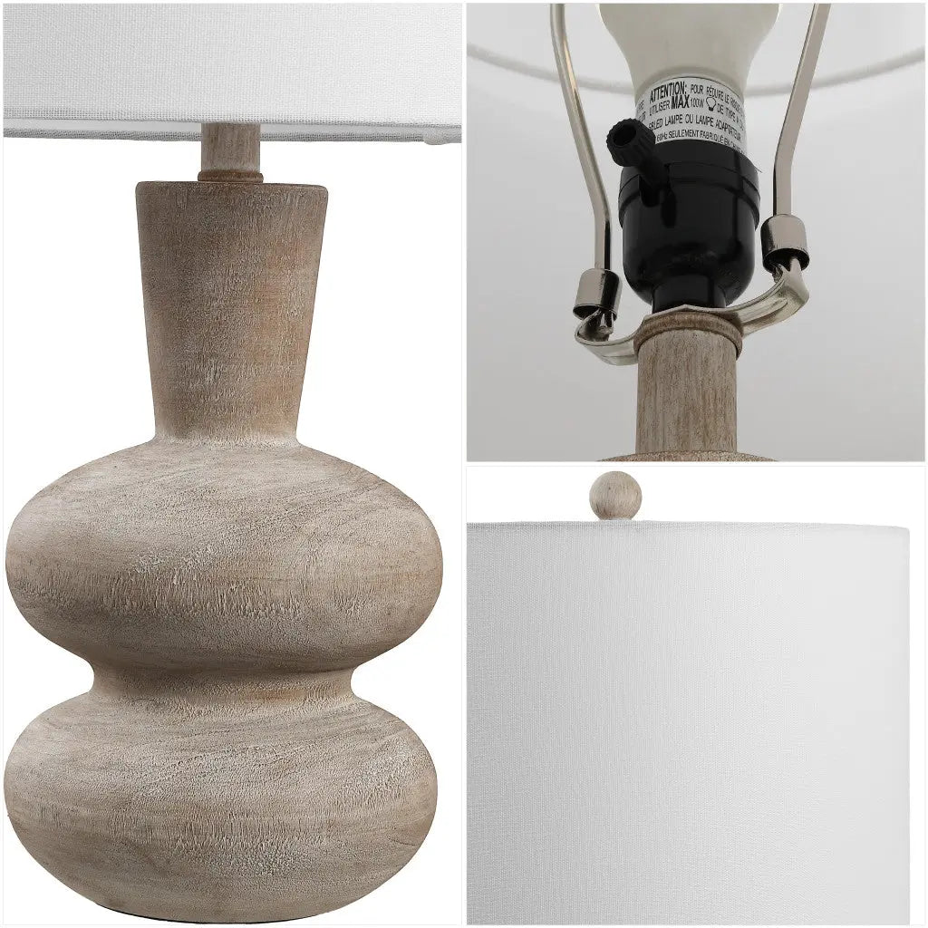 24" Brown Gourd Table Lamp With Drum Shade Homeroots Lighting