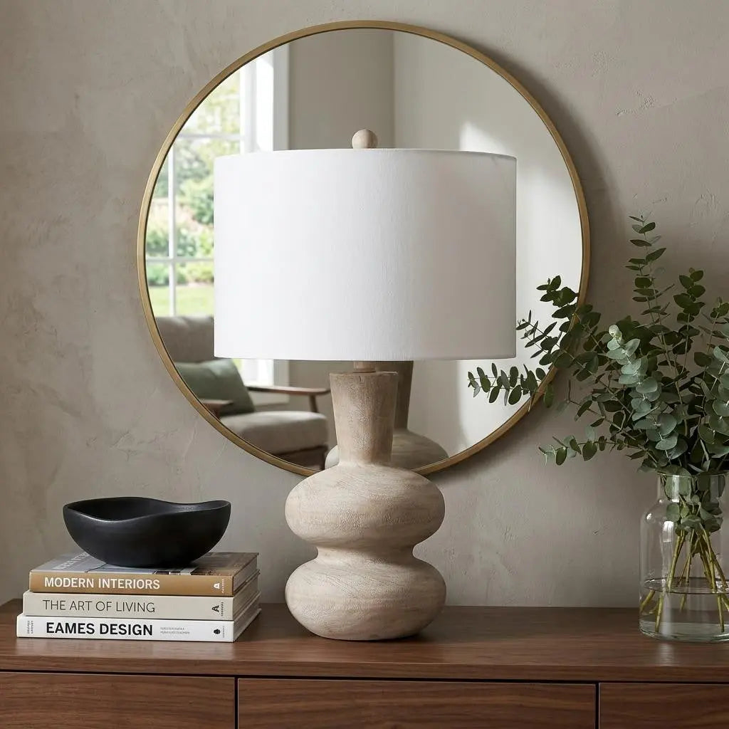 24" Brown Gourd Table Lamp With Drum Shade Homeroots Lighting