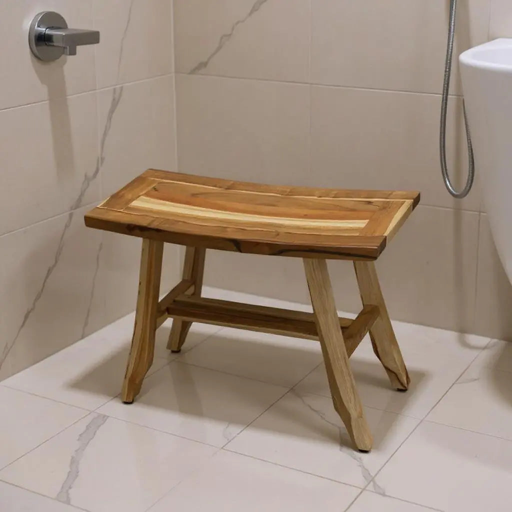 24" Brown Teak Rectangular Shower Bench Homeroots Bed & Bath
